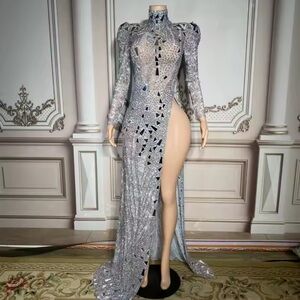 Elegant Silver Evening Gown